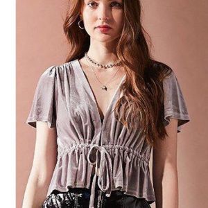 Urban outfitters front tie velvet crop top.